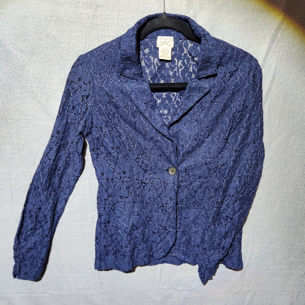 Womens Eyelash Couture Semi Sheer Blue Jacket Size Medium